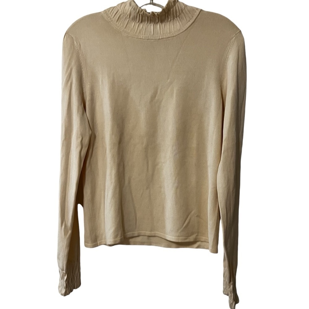 White + Warren Silk Blend Mock Neck Pullover Longsleeve Top Cream Medium